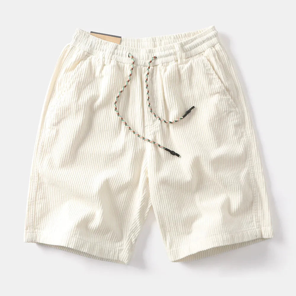 Men's khaki cargo shorts with straight-leg cut and retro American street style