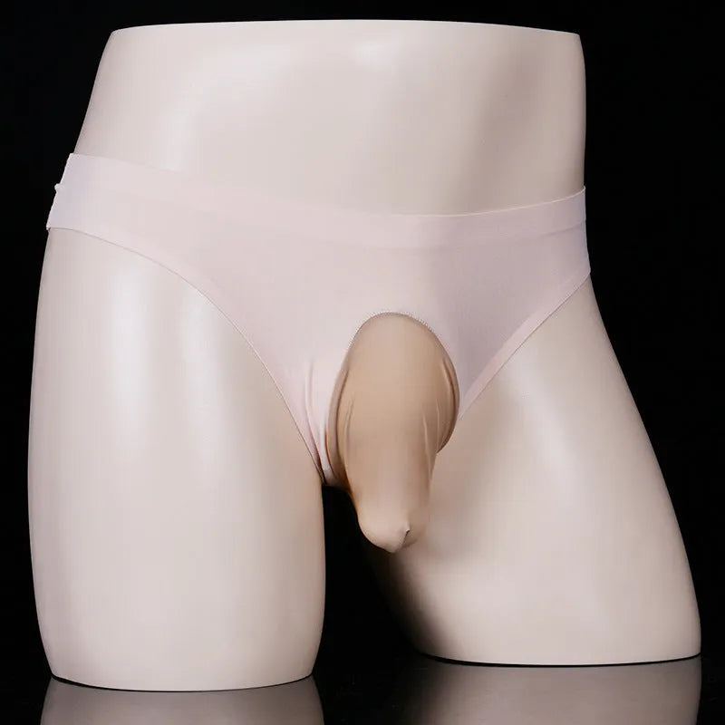 Men's ice silk underwear briefs in black with T-back design and low waist