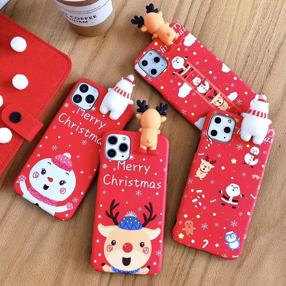 Silicone Christmas back cover case for various iPhone models in festive colours.