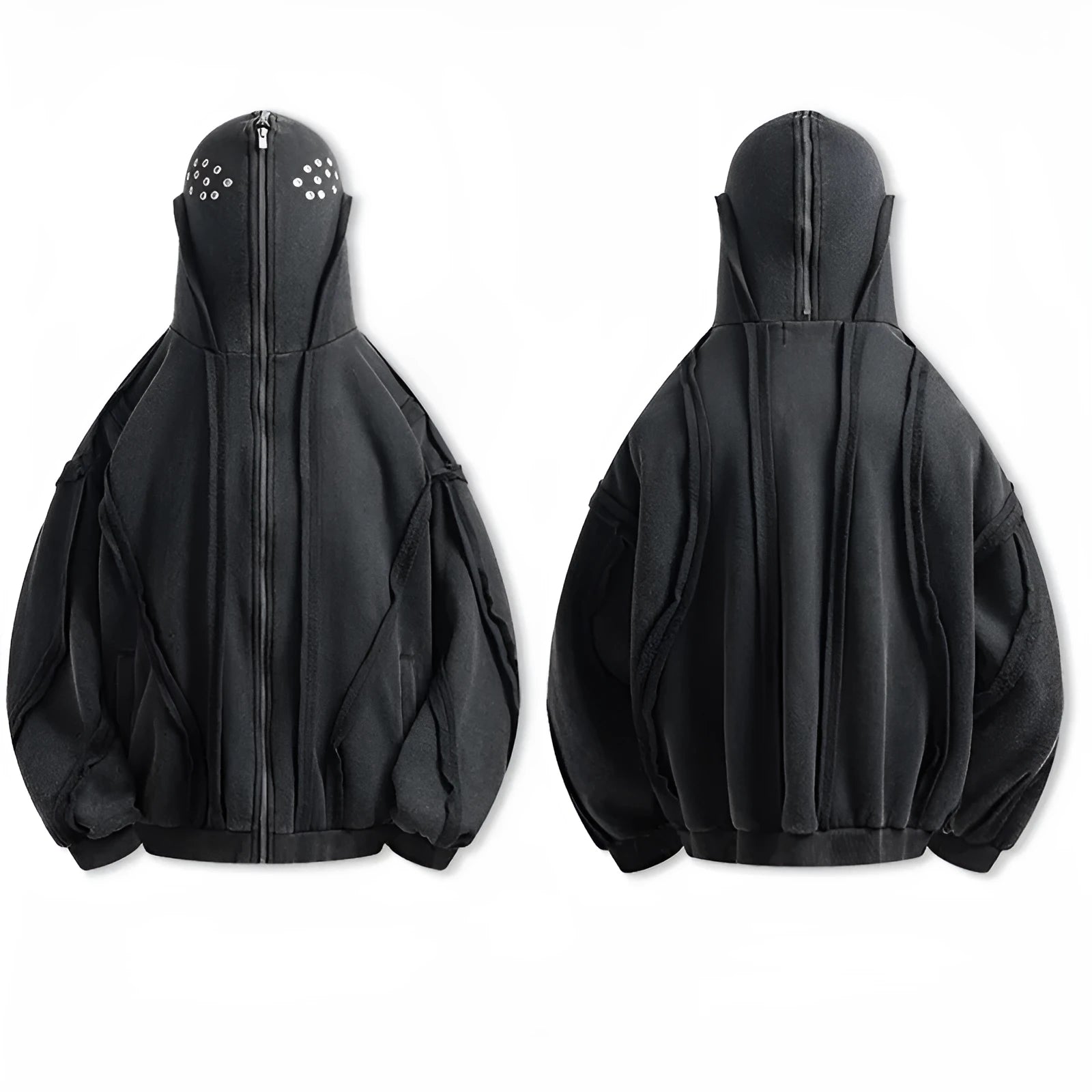 Black padded cotton cardigan coat with zip front and abstract pattern