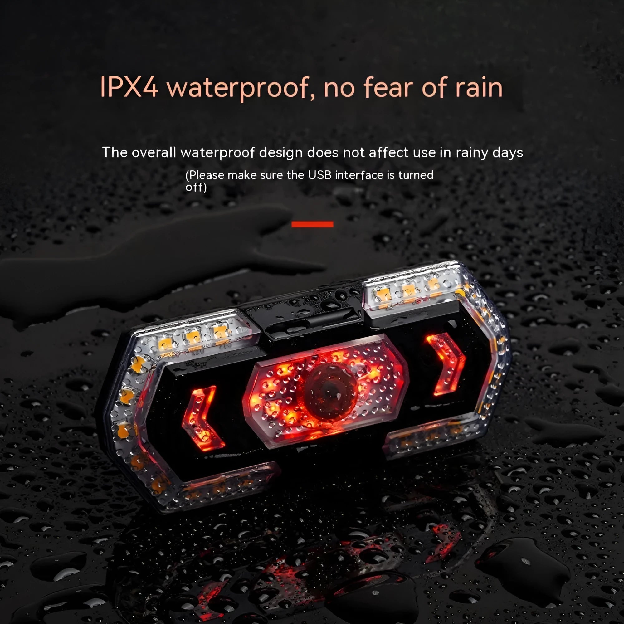Black wireless remote control vehicle taillight with USB charging port and LED illumination