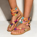 Ethnic style beaded petal sandals Roman shoes with artificial PU upper and floral decoration.