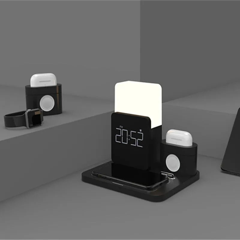 3-in-1 Qi wireless charging stand for smartphones, earbuds and smartwatches in dark green colour