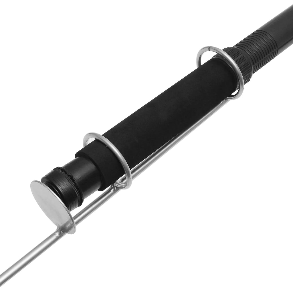 White LED fishing rod light unit mounted on a tall telescopic pole for outdoor portable lighting.