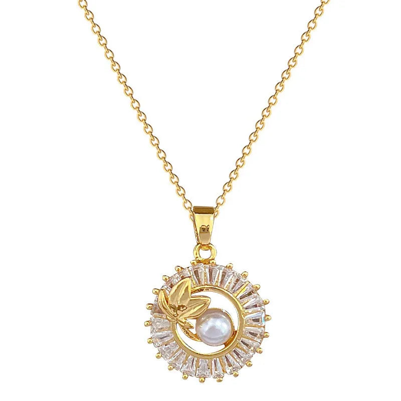Personalised square full diamond leaf design jewellery set with necklace, earrings, and ring in titanium steel and gold-plated copper