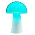 Mushroom-shaped remote control night lamp with RGB colour changing lights, measuring 9cm wide by 13.5cm tall