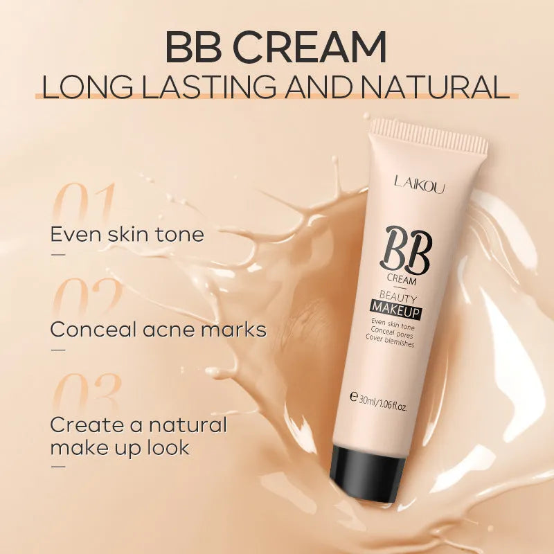 30ml tube of natural BB cream showing nine shade options from ivory white to brown