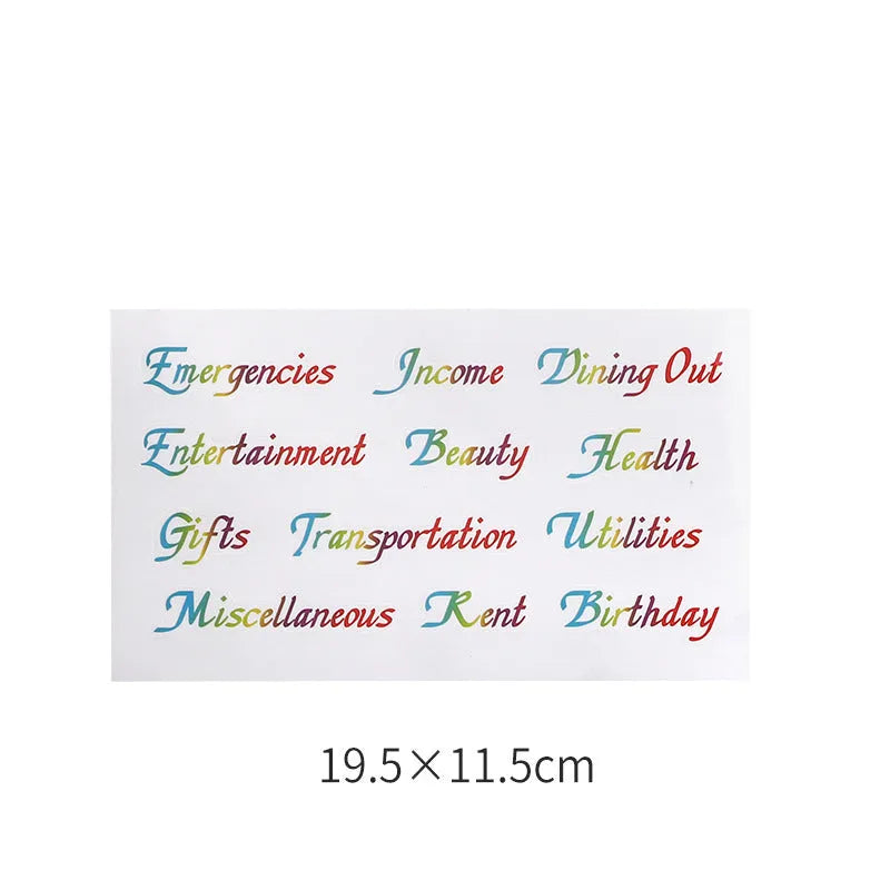 Handwritten label adhesive stickers showing colour grids with A6 rulers and sticky notes
