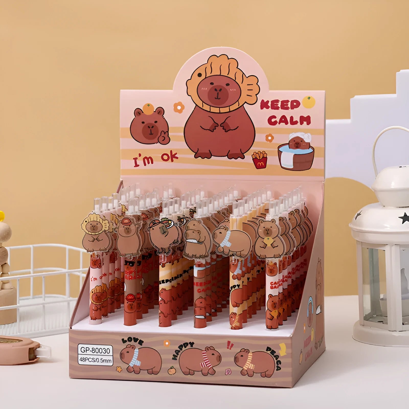 48 cartoon bear design gel pens with plastic shells and carbon black ink in a box