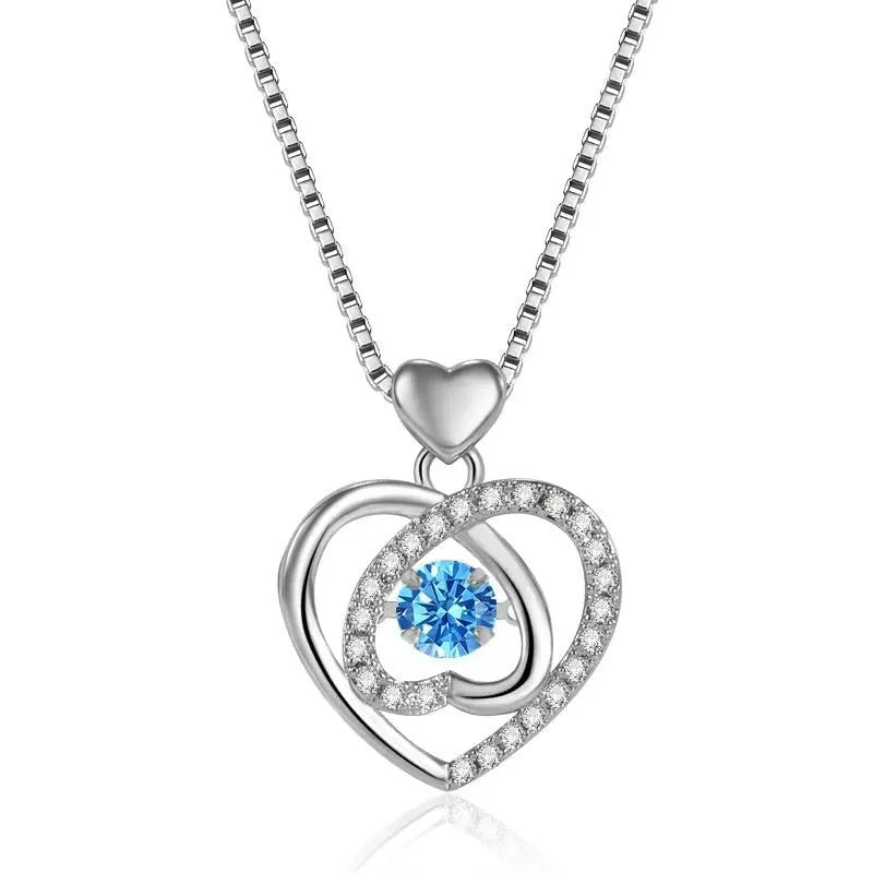 Blue geometric heart necklace and bracelet set with mixed gem inlays on copper chains