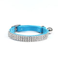 Rhinestone decorated velvet suede cat collar shown in multiple colour options with adjustable length