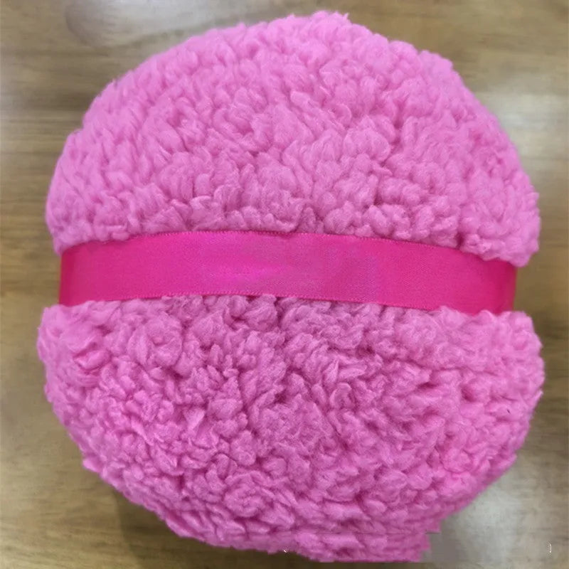 Oversized 150x75mm plush powder puff for makeup application in pink, white or skin colour