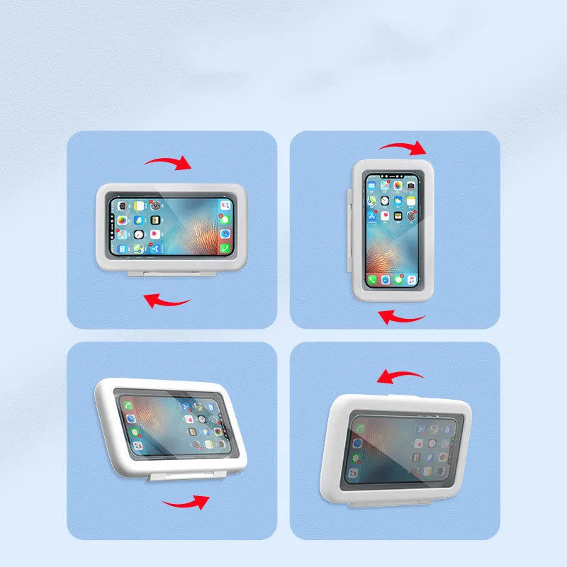 Waterproof phone holder for bathroom and kitchen with touch screen and anti-fog window