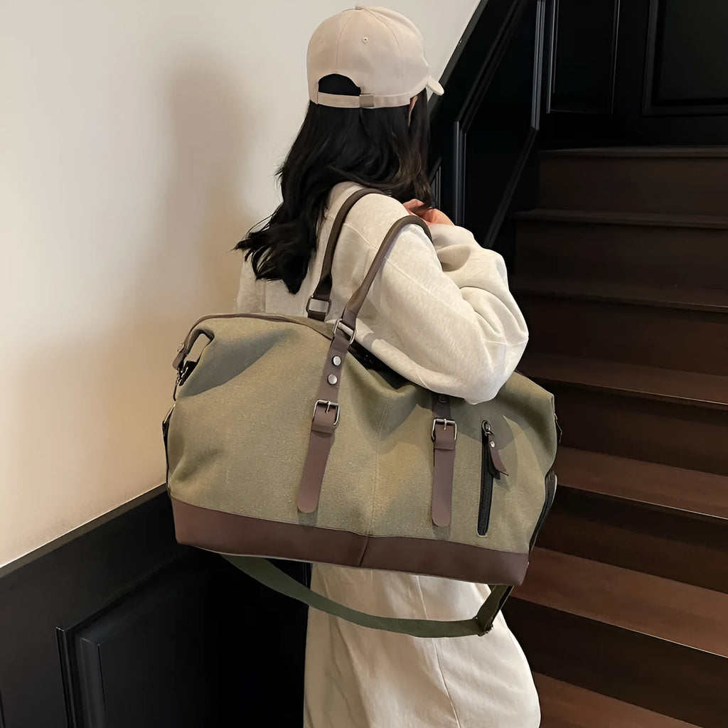 Canvas travel shoulder bag for men and women solid colour black leisure crossbody breathable bag