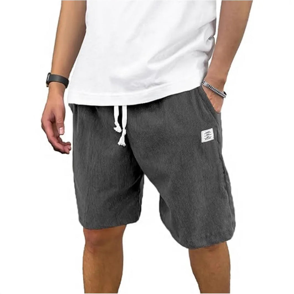 Men's corduroy sports shorts in multiple colours with straight-leg design and elastic waist