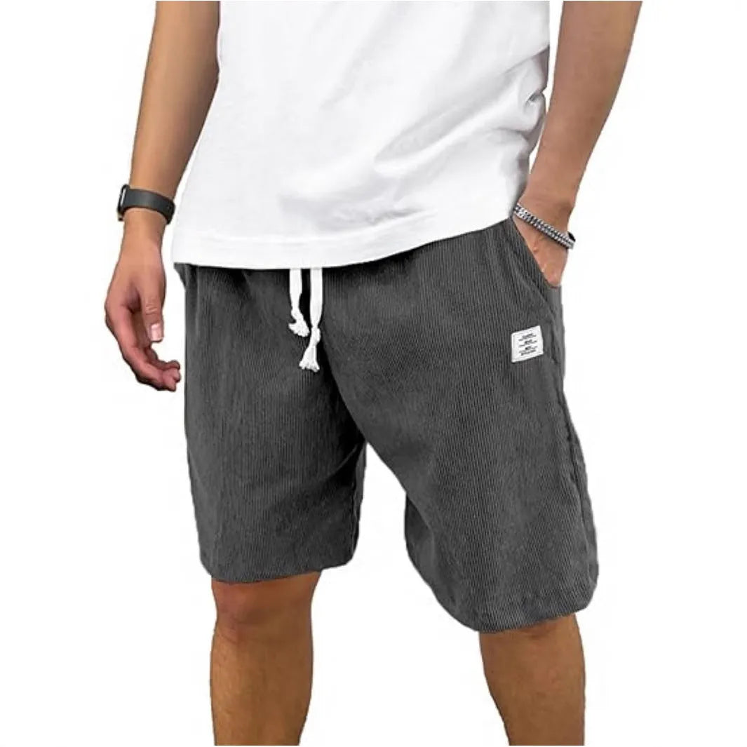Men's corduroy sports shorts in multiple colours with straight-leg design and elastic waist