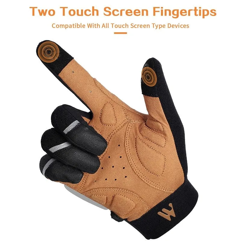 Black yellow motorcycle bike gloves on display showing breathable fabric and adjustable wrist strap