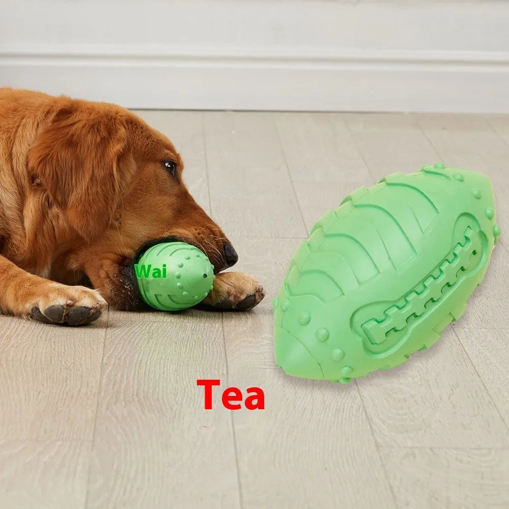 Thickened rubber bite-resistant vocal rugby ball dog toy in light green or sapphire blue colour