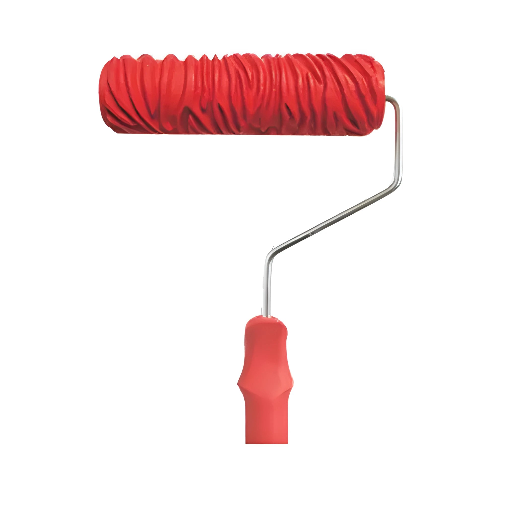 Red 7 inch texture paint embossing roller for creating patterned relief effects on walls