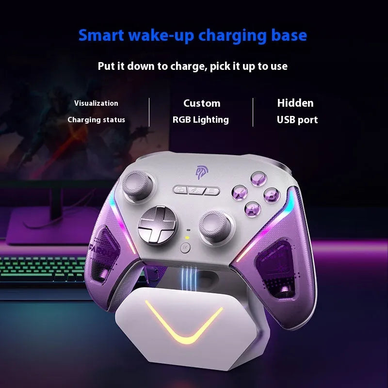 Rocker smart startstop charging base game controller with double-cut trigger body in black green or purple