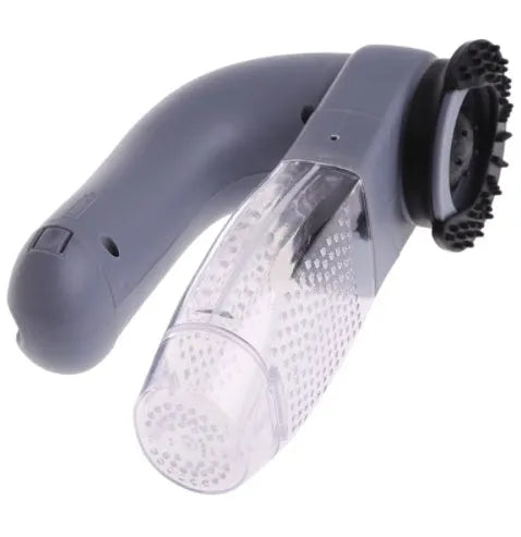 Gray handheld electric pet hair vacuum cleaner with rubber grooming head.