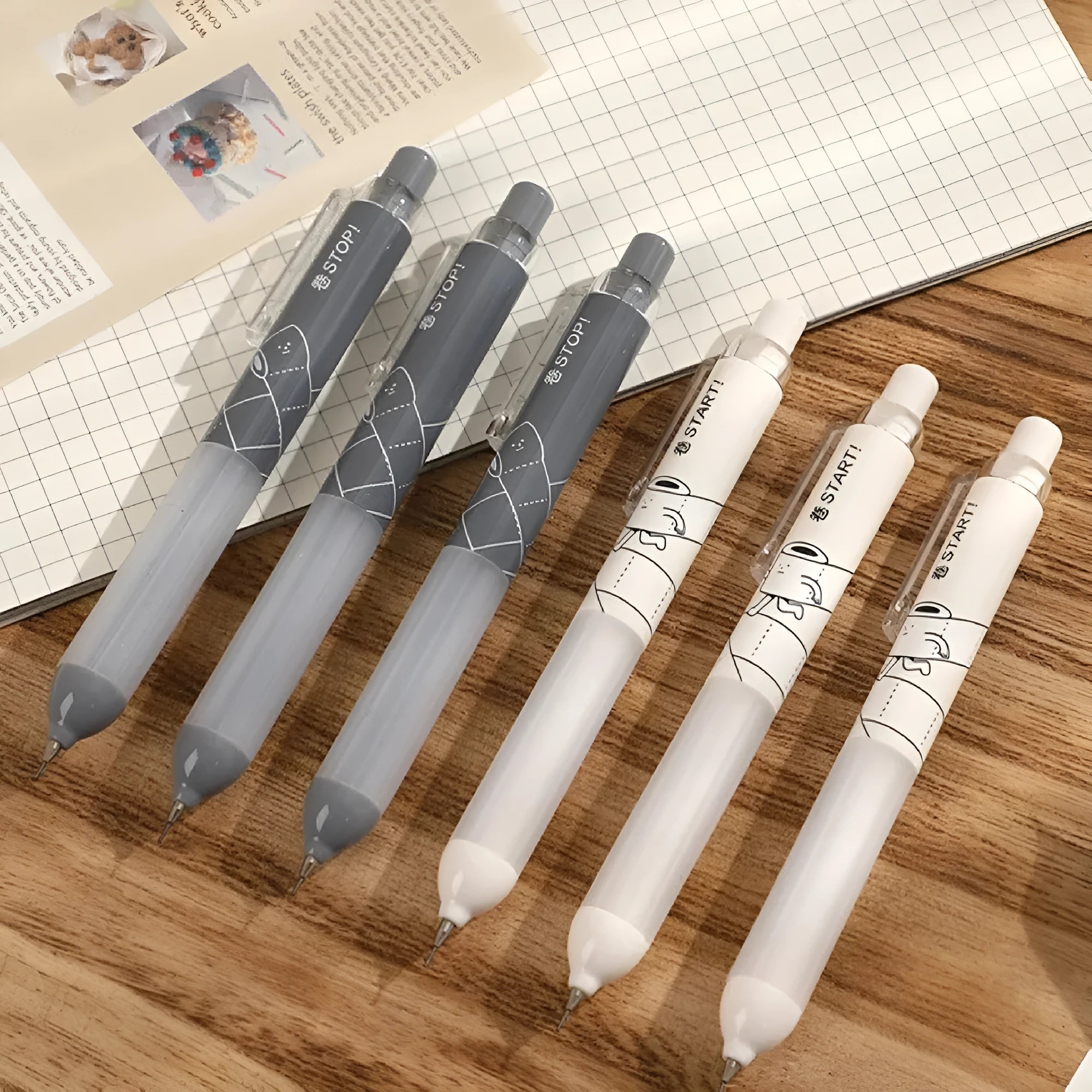 0.5mm automatic pencil with cloud grip plastic holder in white or black minimalist style