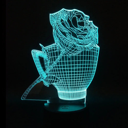 3D rose shaped LED night light with acrylic design and remote control showing multiple colour options