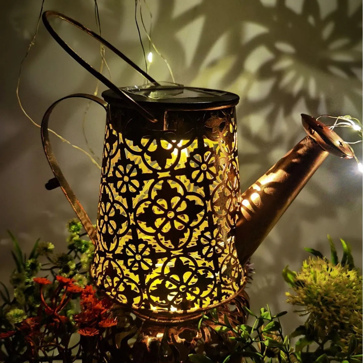 Solar butterfly kettle courtyard light decorative wrought iron outdoor lantern