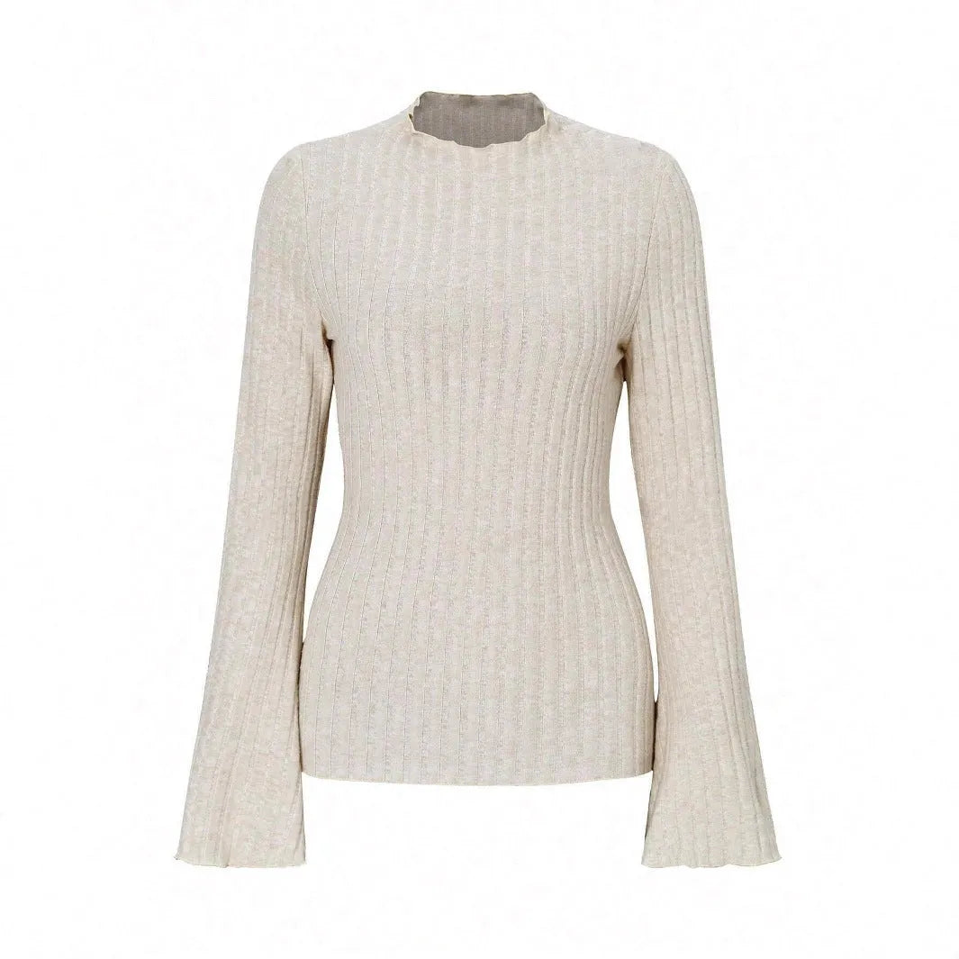 Long sleeve round neck top with lantern sleeves in brushed polyester fabric, black colour with sunken stripe pattern