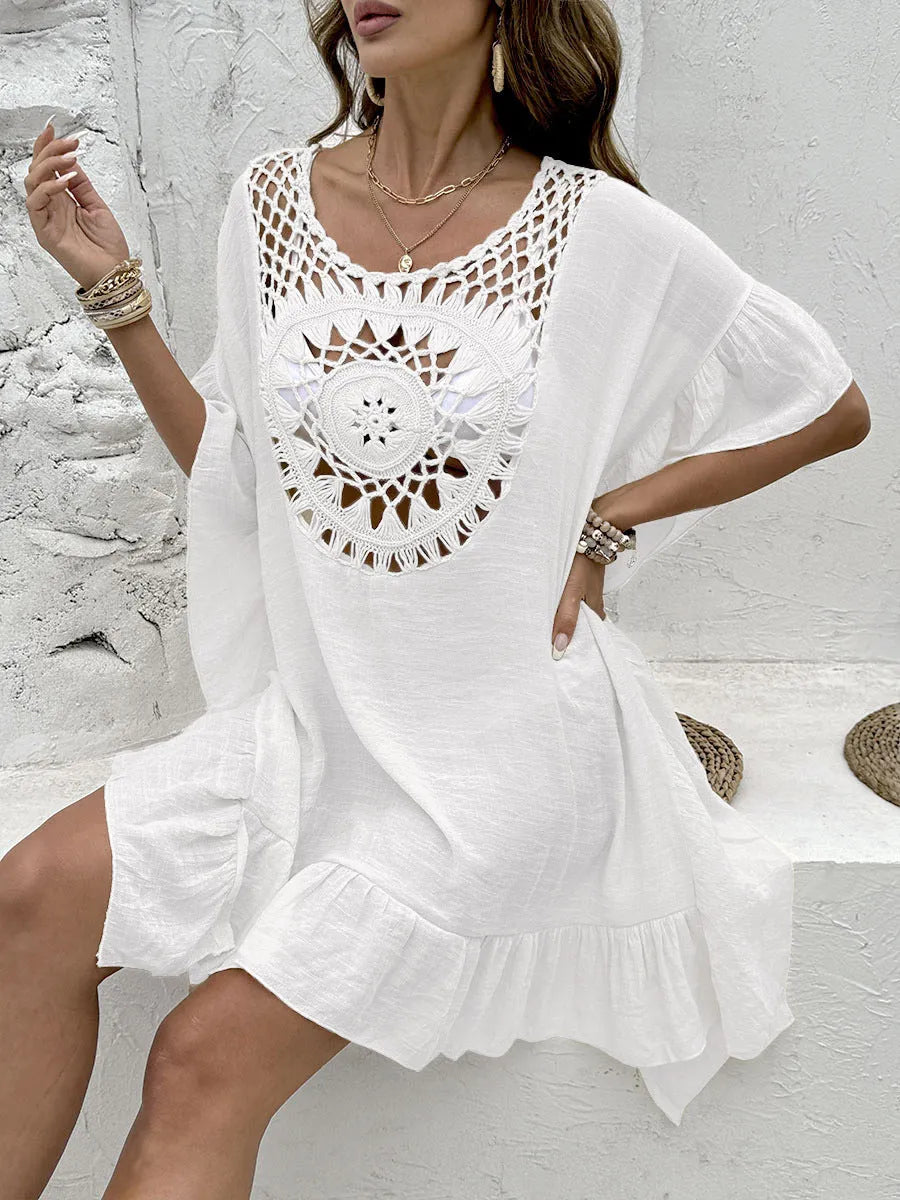 Patchwork skirt beach dress with tassel stitching in street hipster style, available in four colours