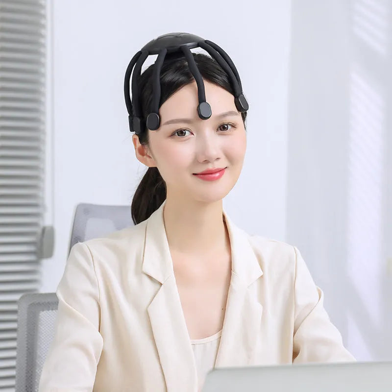 USB head massager with flexible silicone claws in black, white, or upgrade model