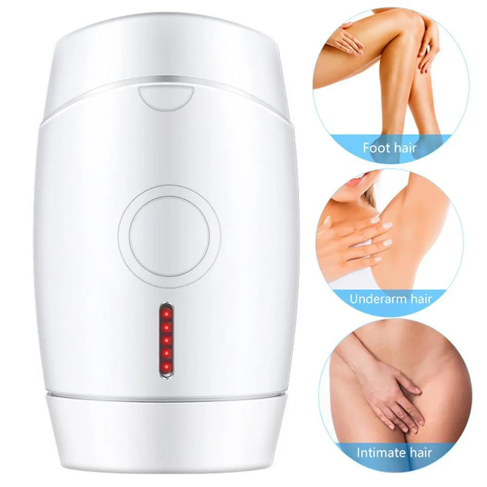 White home laser hair removal instrument with five energy adjustment buttons and compact handheld design