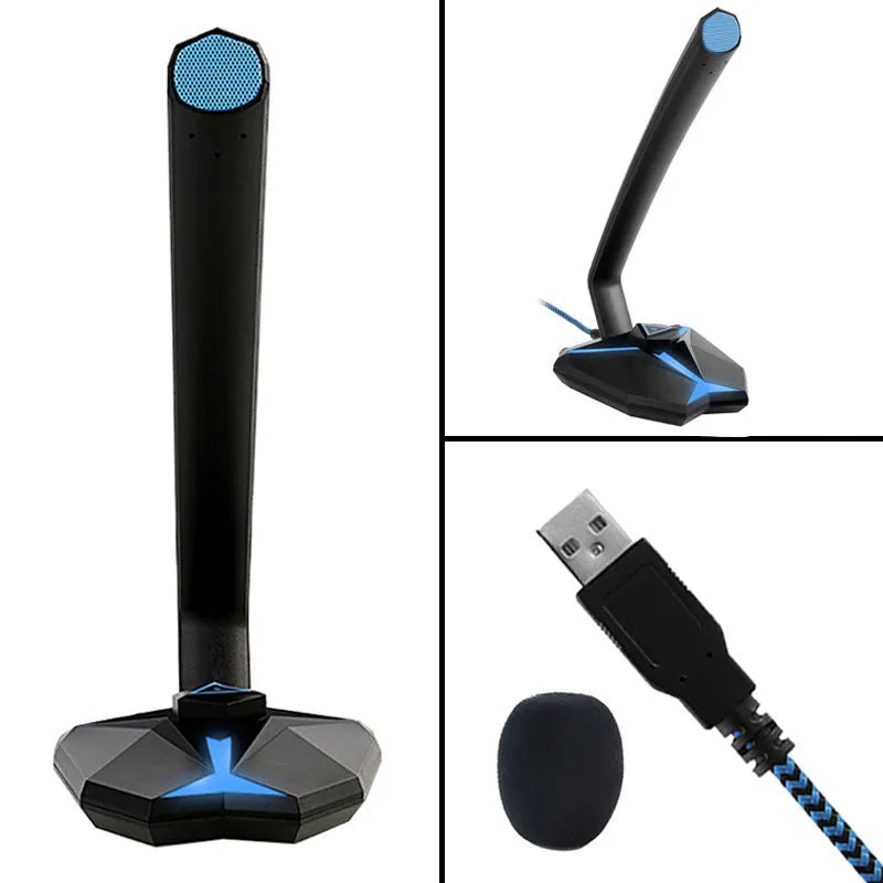 G33 USB gaming microphone in blue with omnidirectional capsule and mute button on desk