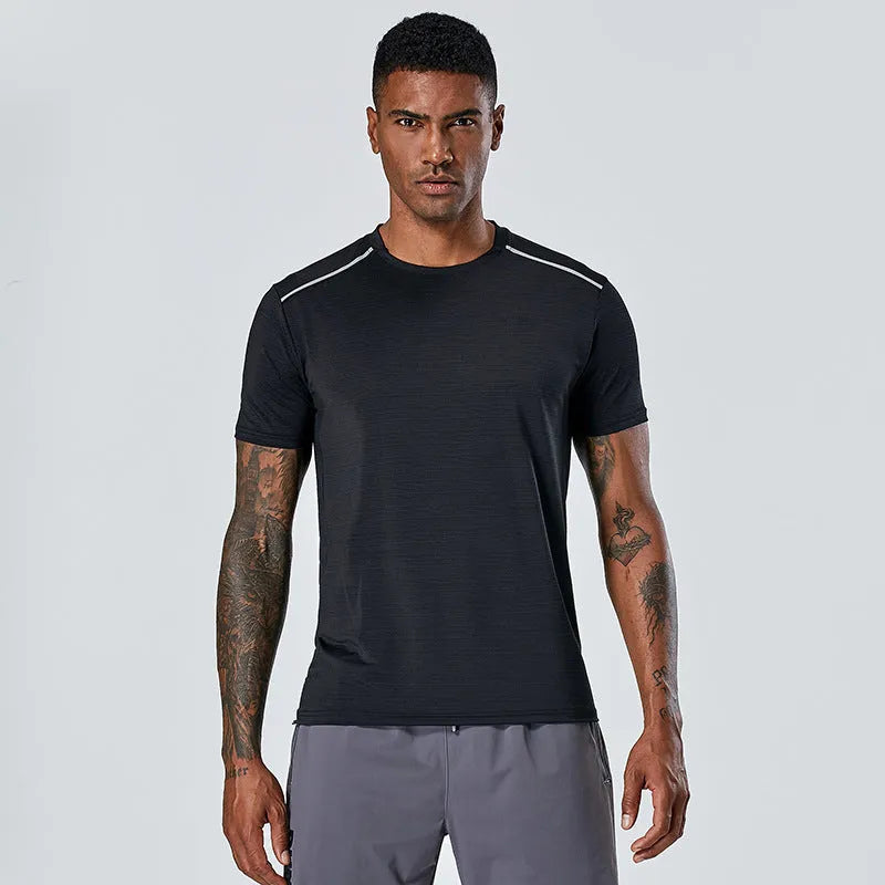 Quick-drying polyester T-shirt for men and women in Army Green, size M, flat lay on neutral background