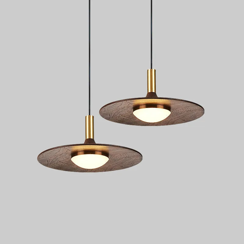 Chinese style fish line chandelier ceiling lamp with walnut wood body and copper metalwork