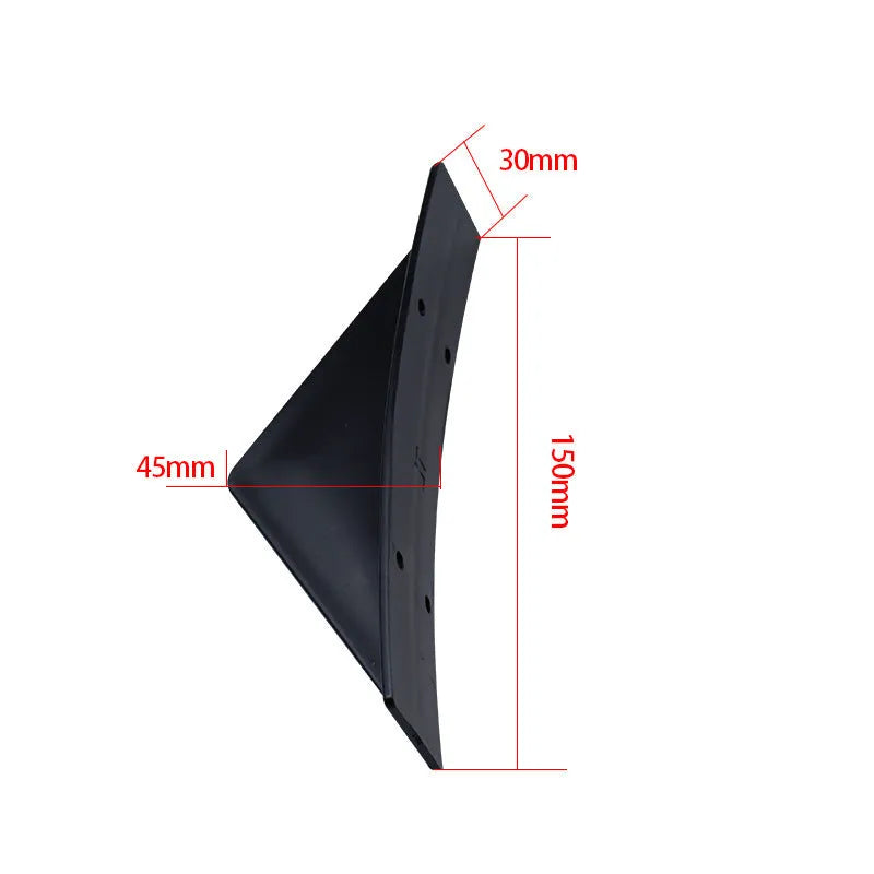 Black carbon fibre triangular rear spoiler for automotive chassis with 15cm foot dimension