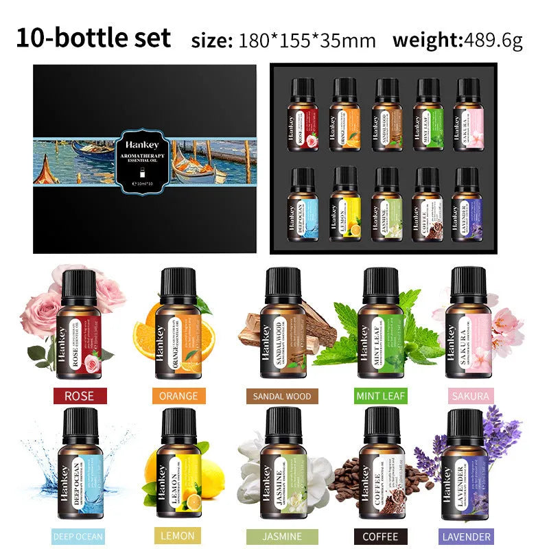 Boxed set of water-soluble aromatherapy essential oils for diffuser use