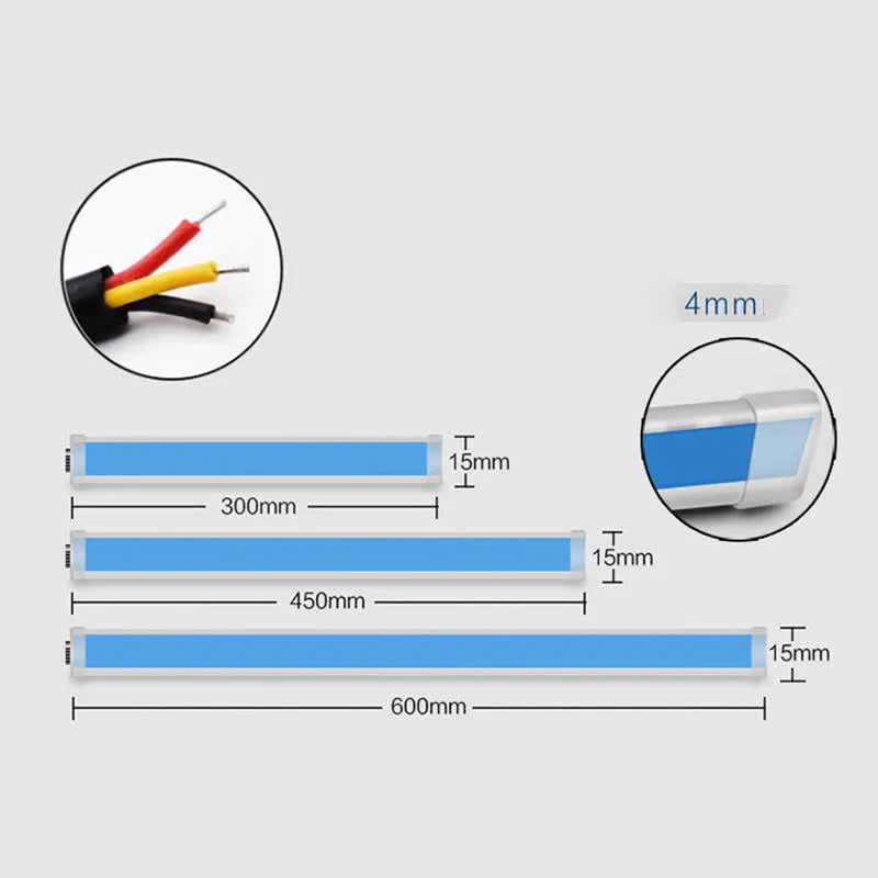 Slim silicone car LED strip for daytime running lights and flowing turn signals on a vehicle headlight.