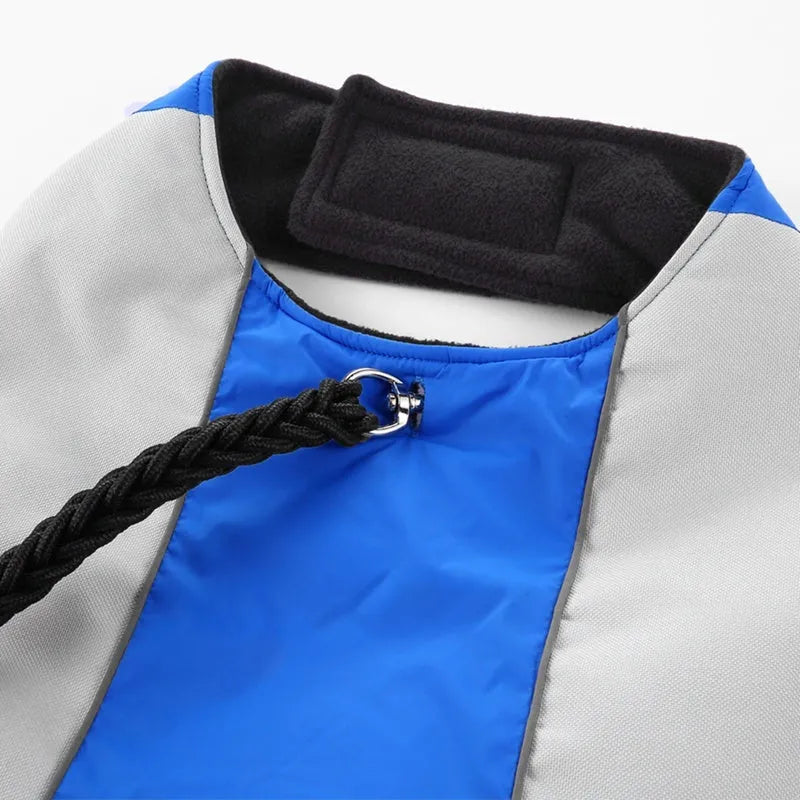 MPet reflective dog coat in blue for large dogs with high-visibility strips for night walks