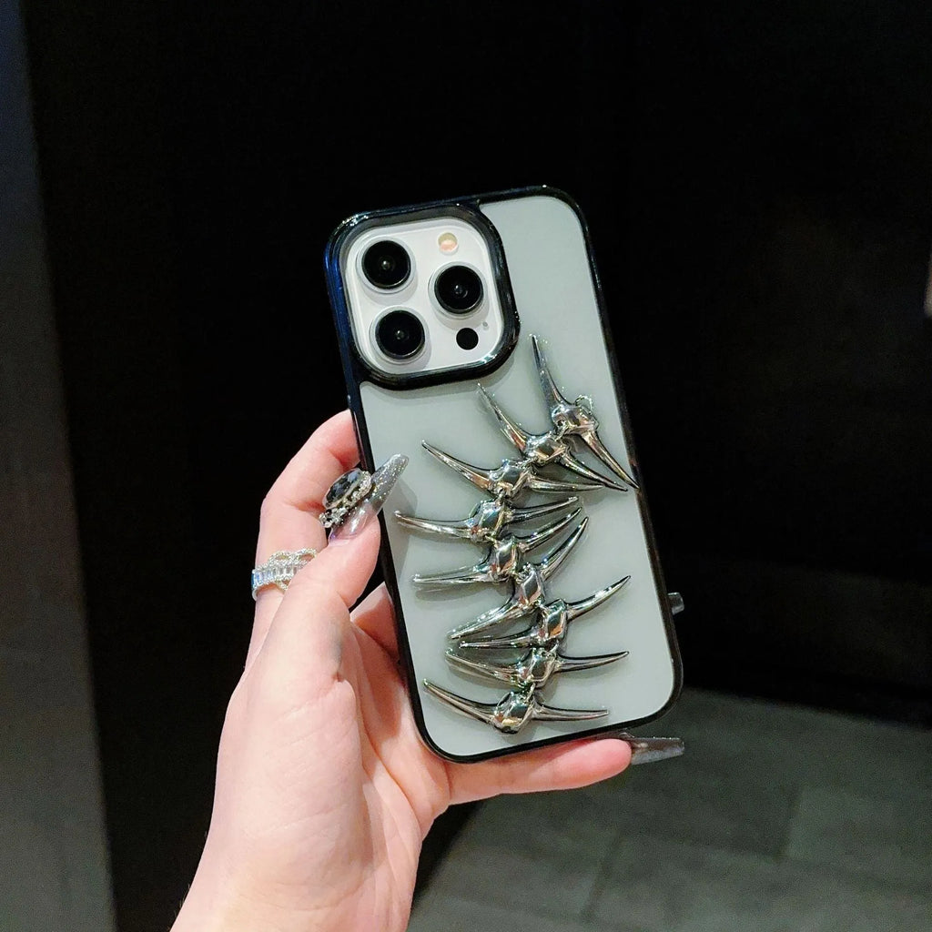 Black edge fishbone PC epoxy phone case for iPhone 15 Pro Max transparent back