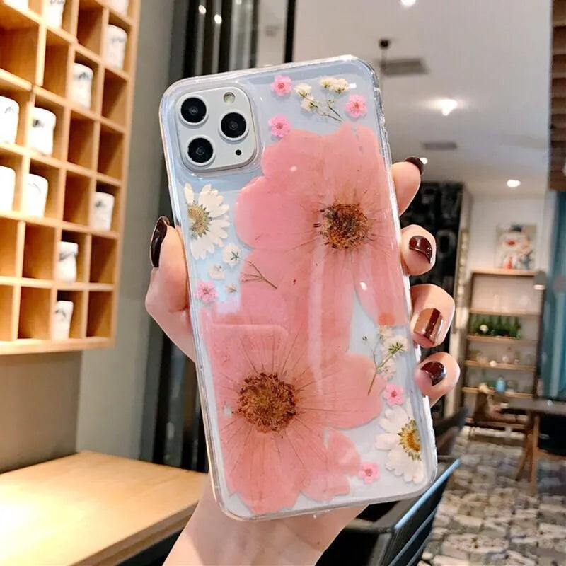 Floral TPU phone case with large pink flower design for iPhone smartphone protection