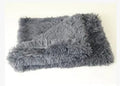 Wool polyester plush dog blanket in grey showing soft texture with size options for medium and large dogs