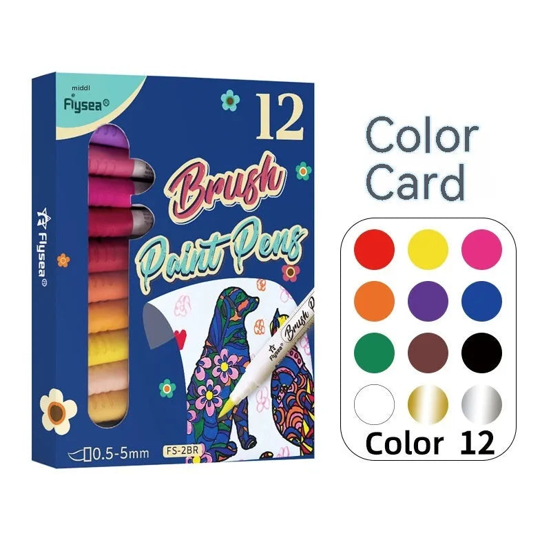 Set of gouache markers with soft brush tips for hand lettering and greeting card painting