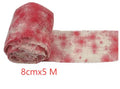 A roll of 8cm wide bloody red polyester Halloween bandage for costume wrapping.