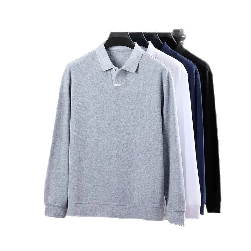 Men's asymmetric lapel collar polo shirt in pure cotton loose fit available in multiple colours