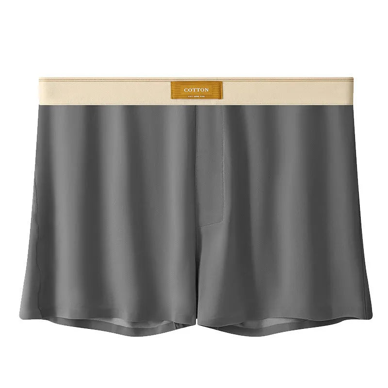 Pack of three men's solid colour loose fit nylon ice silk underwear in mid-waist style.