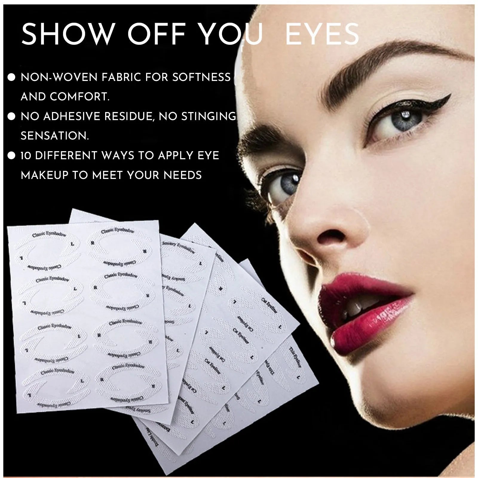Four reusable eyeliner makeup stencil templates for winged eyeliner and eyeshadow application