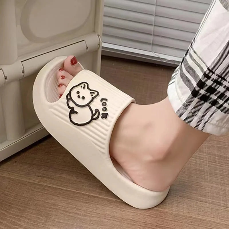 Cat design platform slippers made from soft EVA material with thick non-slip soles