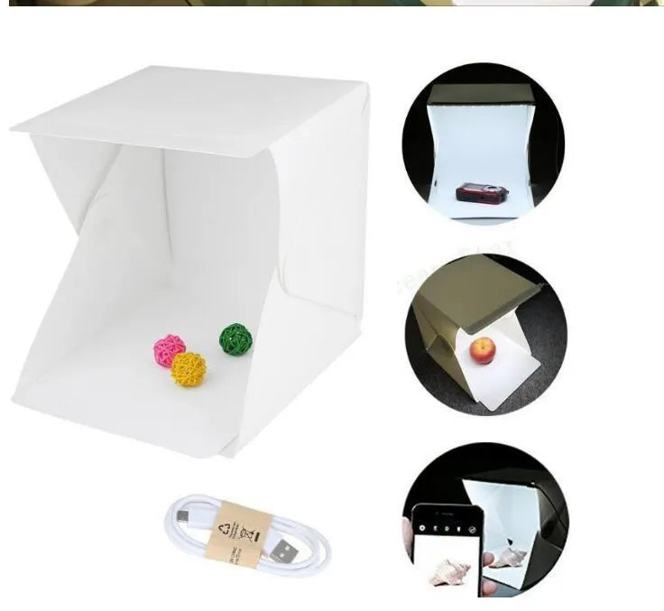 Mini LED folding studio soft light photo lamp with black and white background pads for product photography