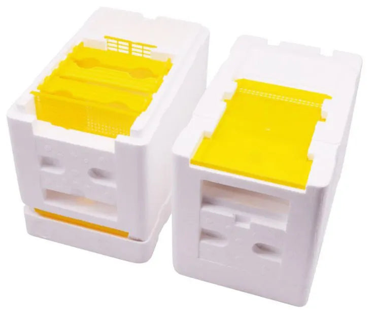 Three white EPS foam mini delivery boxes for bee mating and pollination procedures